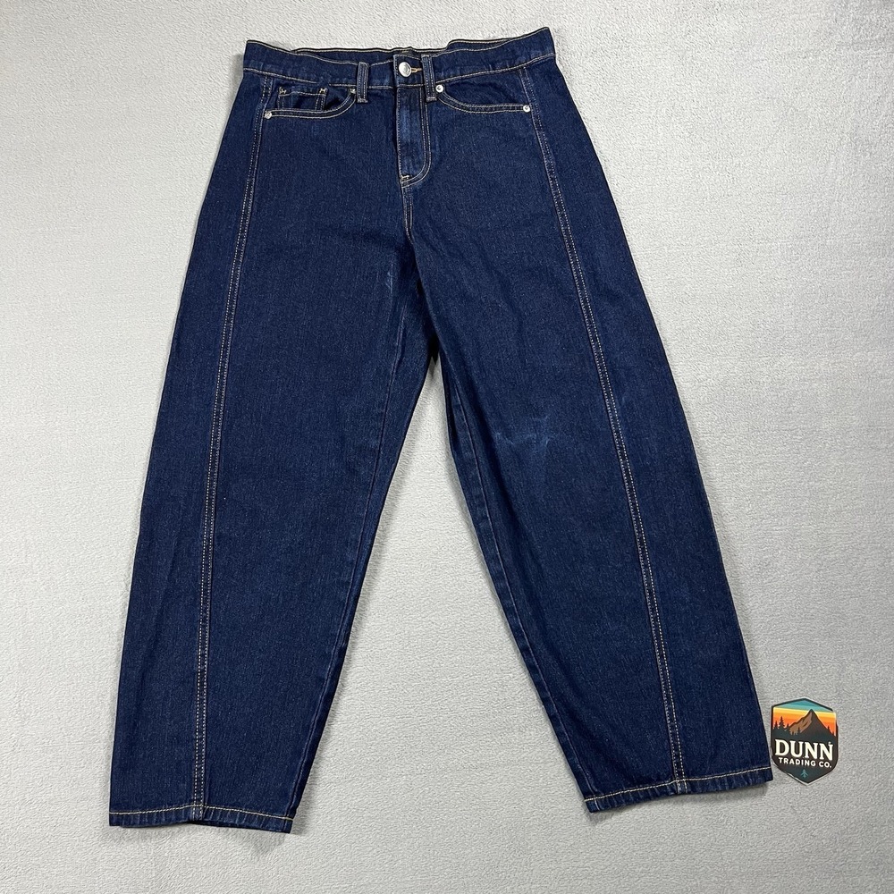 Free Assembly Jeans Womens 0 Blue Barrel Leg High Rise Ankle Stretch